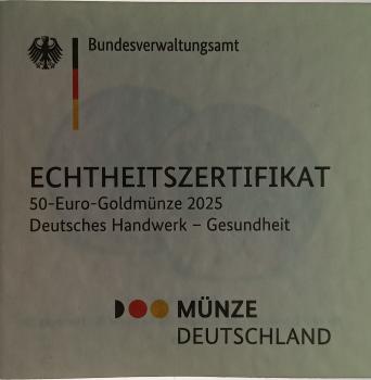 Preview: Deutschland 50 Euro Gold Handwerk Gesundheit 2025 G stgl